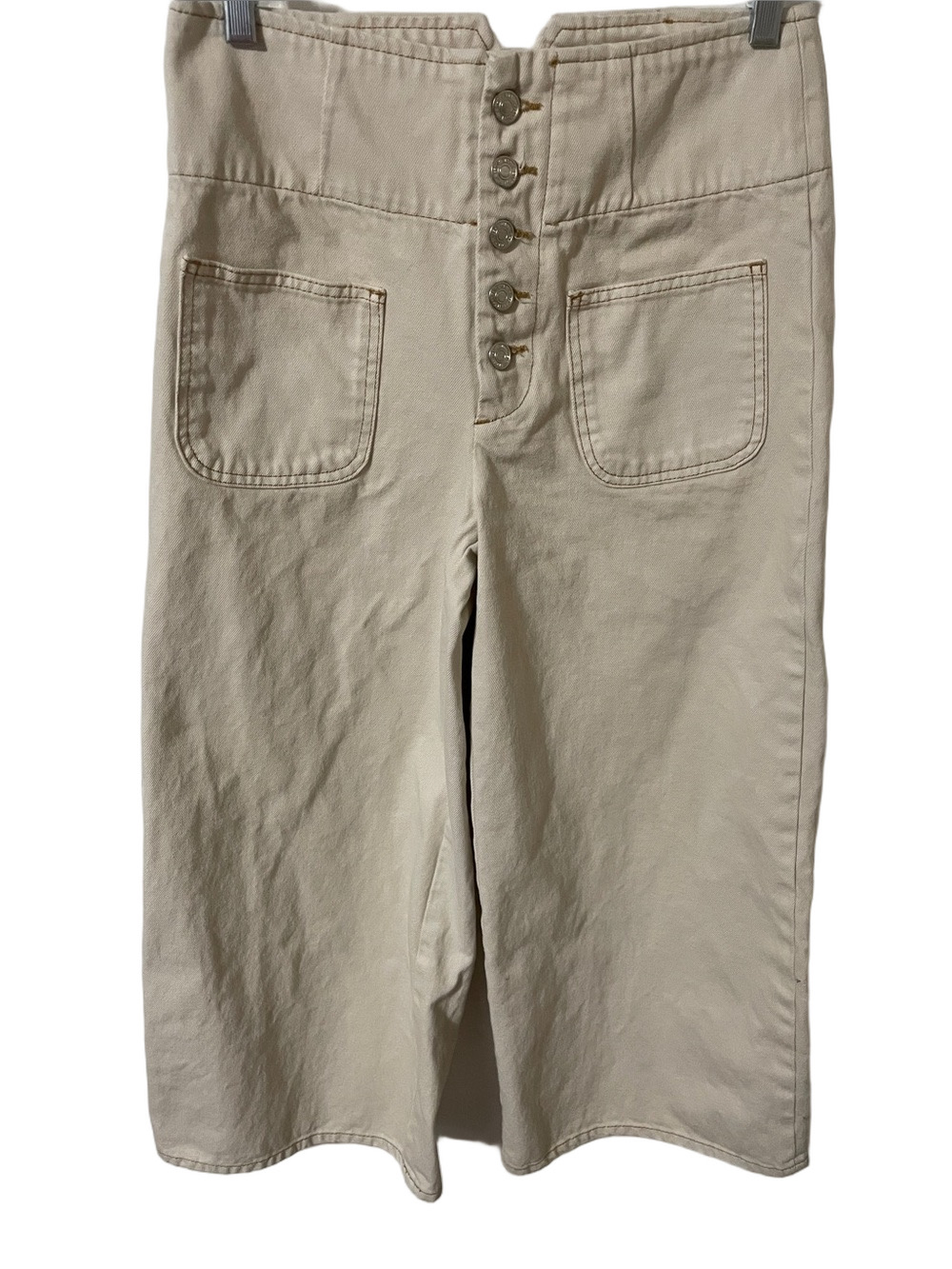 Free People Cream High-Waist Cropped Wide-Leg Pants Size 27